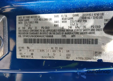 2017 Ford Escape Se from USA, damaged, VIN 1FMCU9GD6HUC16868